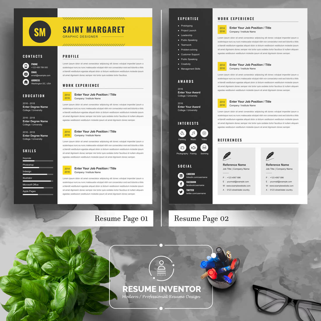 Two pages of the Graphic Designer Resume Template.