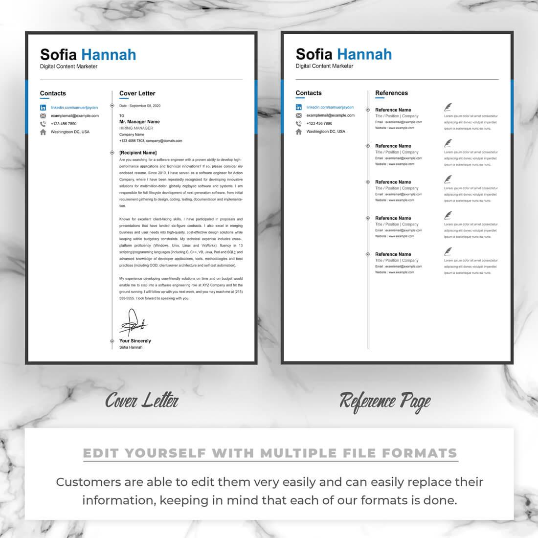 Two pages of the Digital Content Marketer | Creative Resume Design.