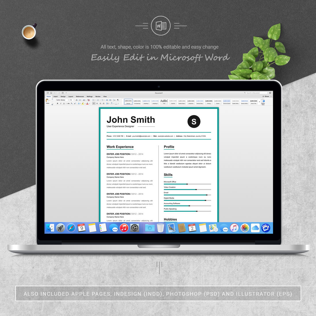 Laptop option of the Simple Resume Template Design.