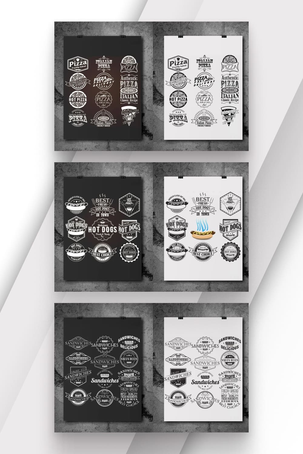 Black and white logos for food industries.