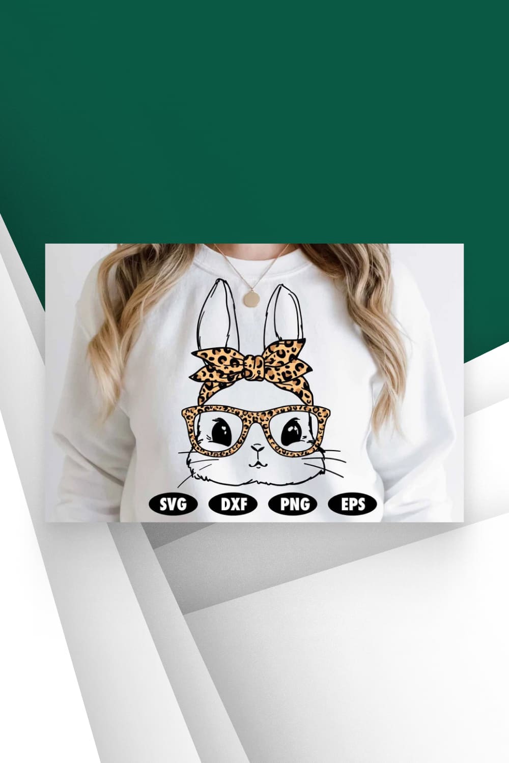 White t-shirt with bunny in glasses.