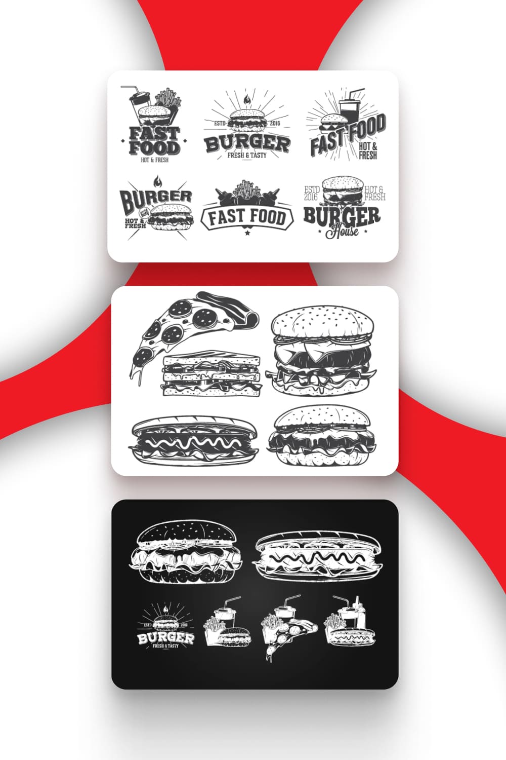Black and white logos for burger.