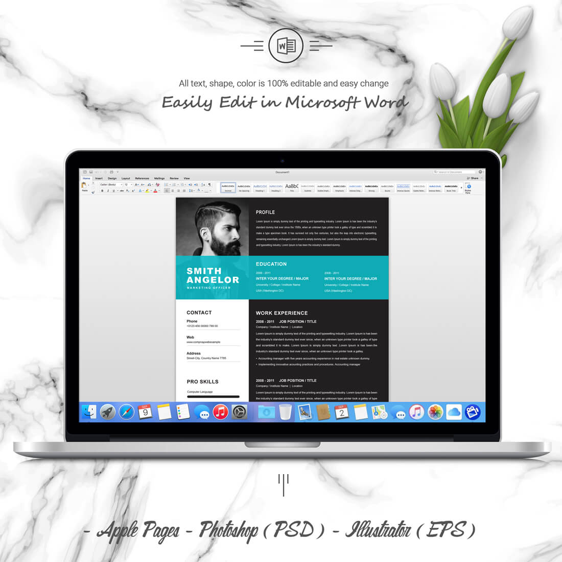 Laptop option of the Marketing Officer Resume Template.