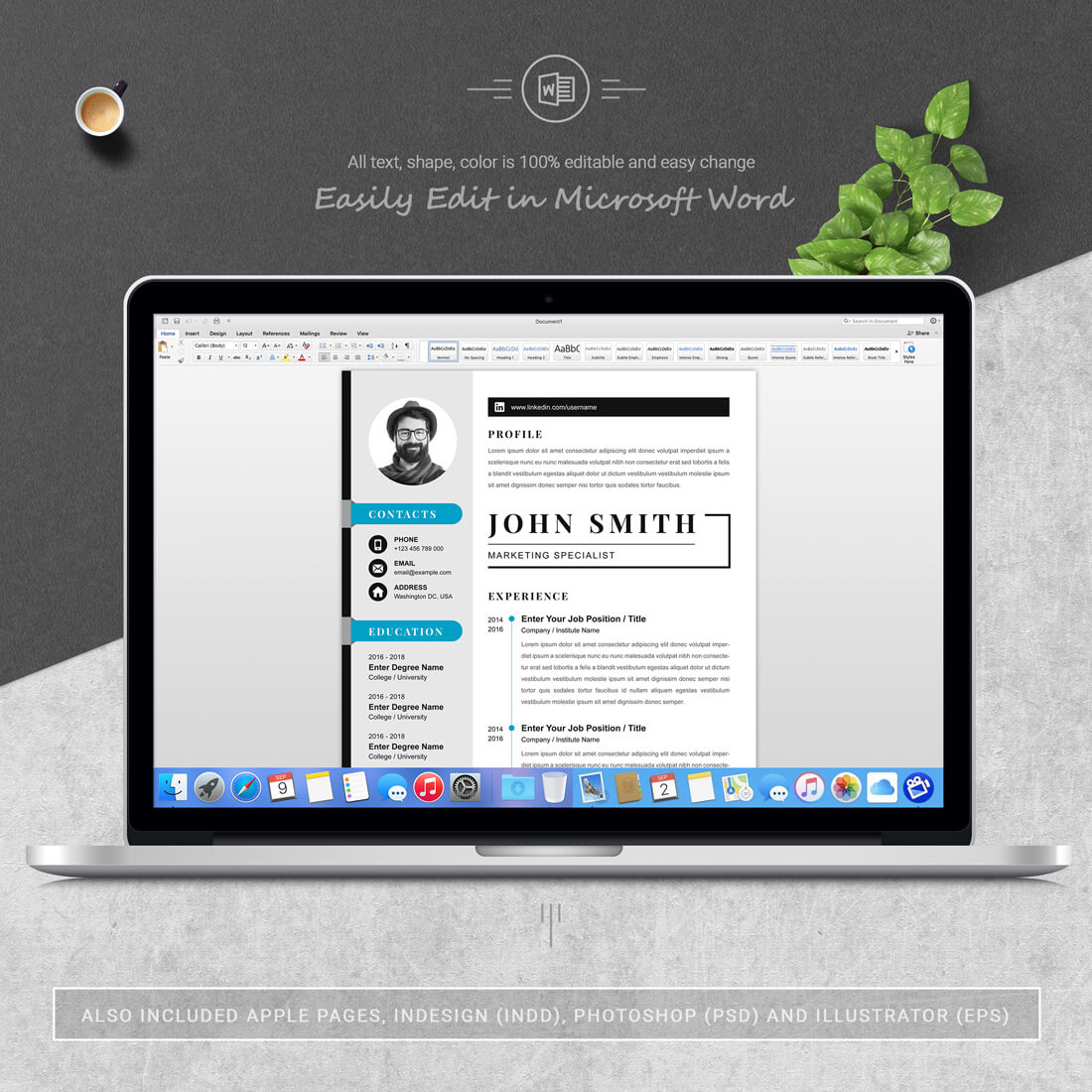 Laptop option of the Resume Template.