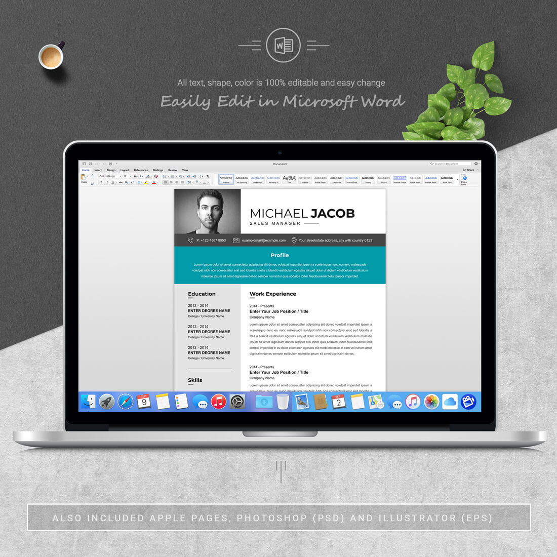 Laptop option of the Sales Manager Curriculum Vitae Template Design.