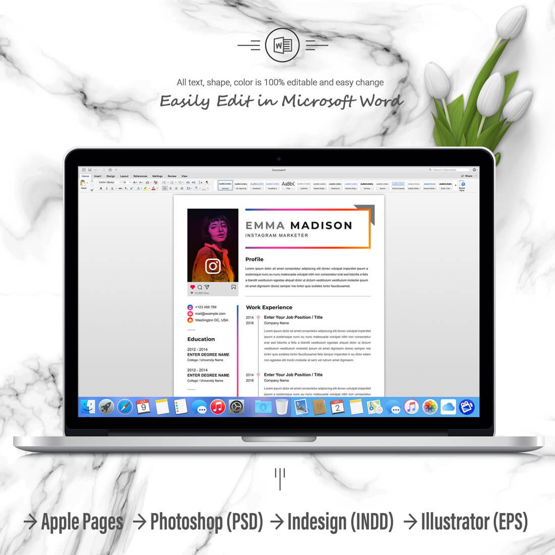 Laptop option of the Instagram Marketer | Social Media Resume Template Design.