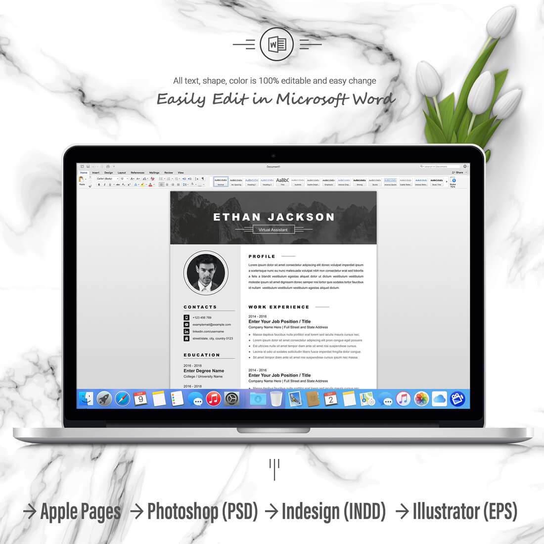 Laptop option of the Virtual Assistant Resume Template.
