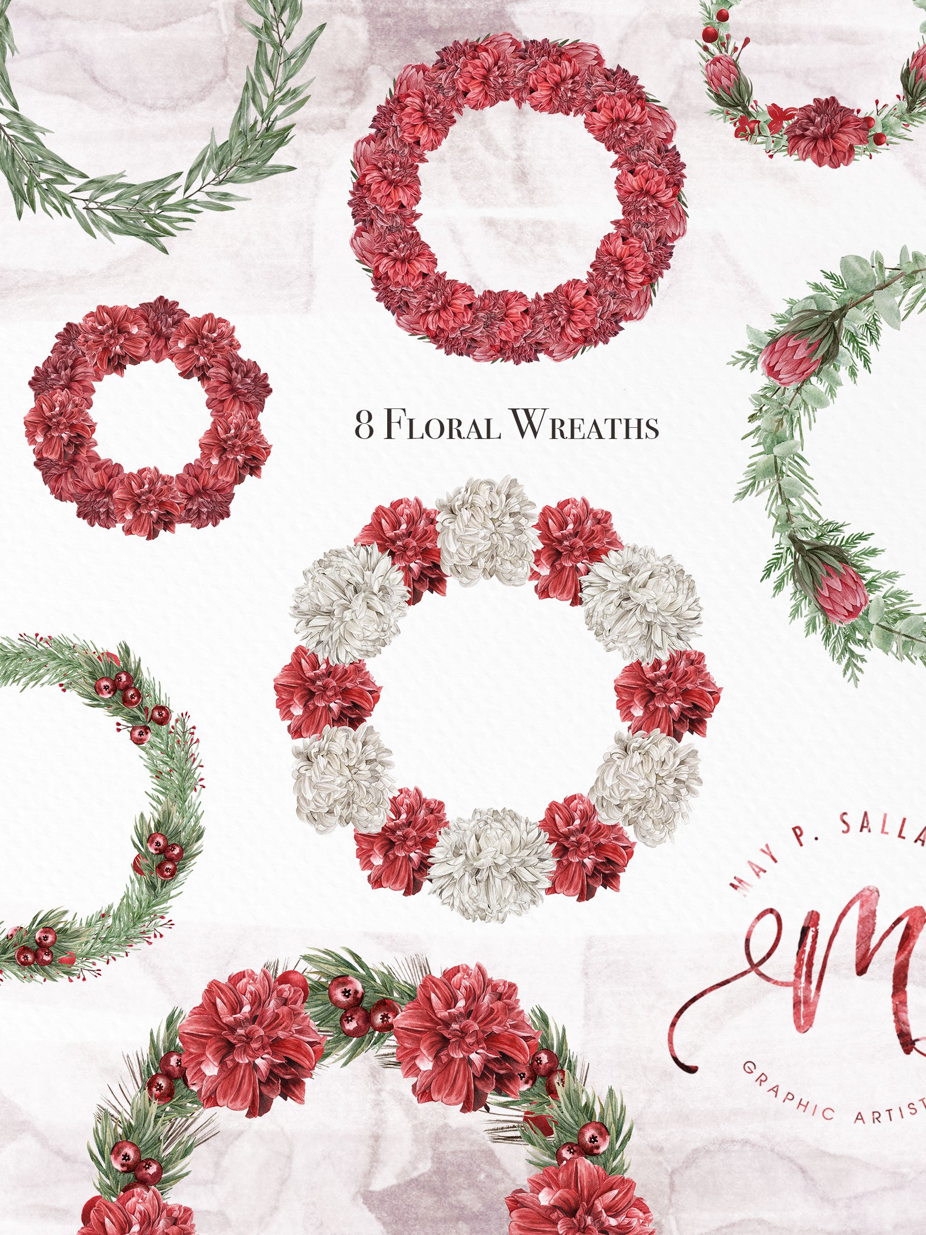 8 x Floral Wreaths for your creative project.