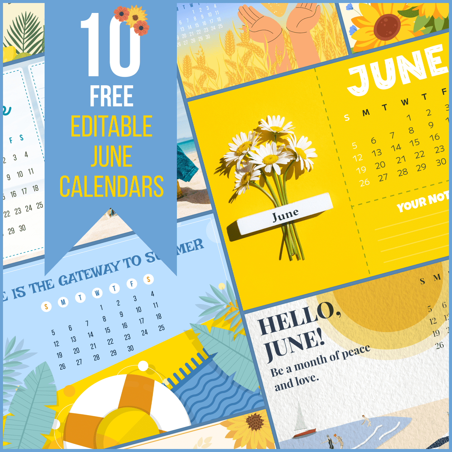 10 free editable june calendars .
