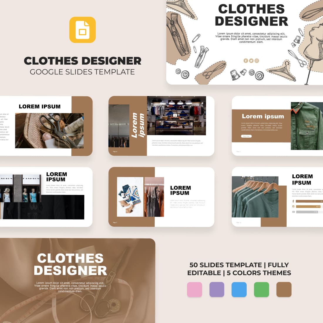 Clothes Designer Fashion Google Slides Theme cover.