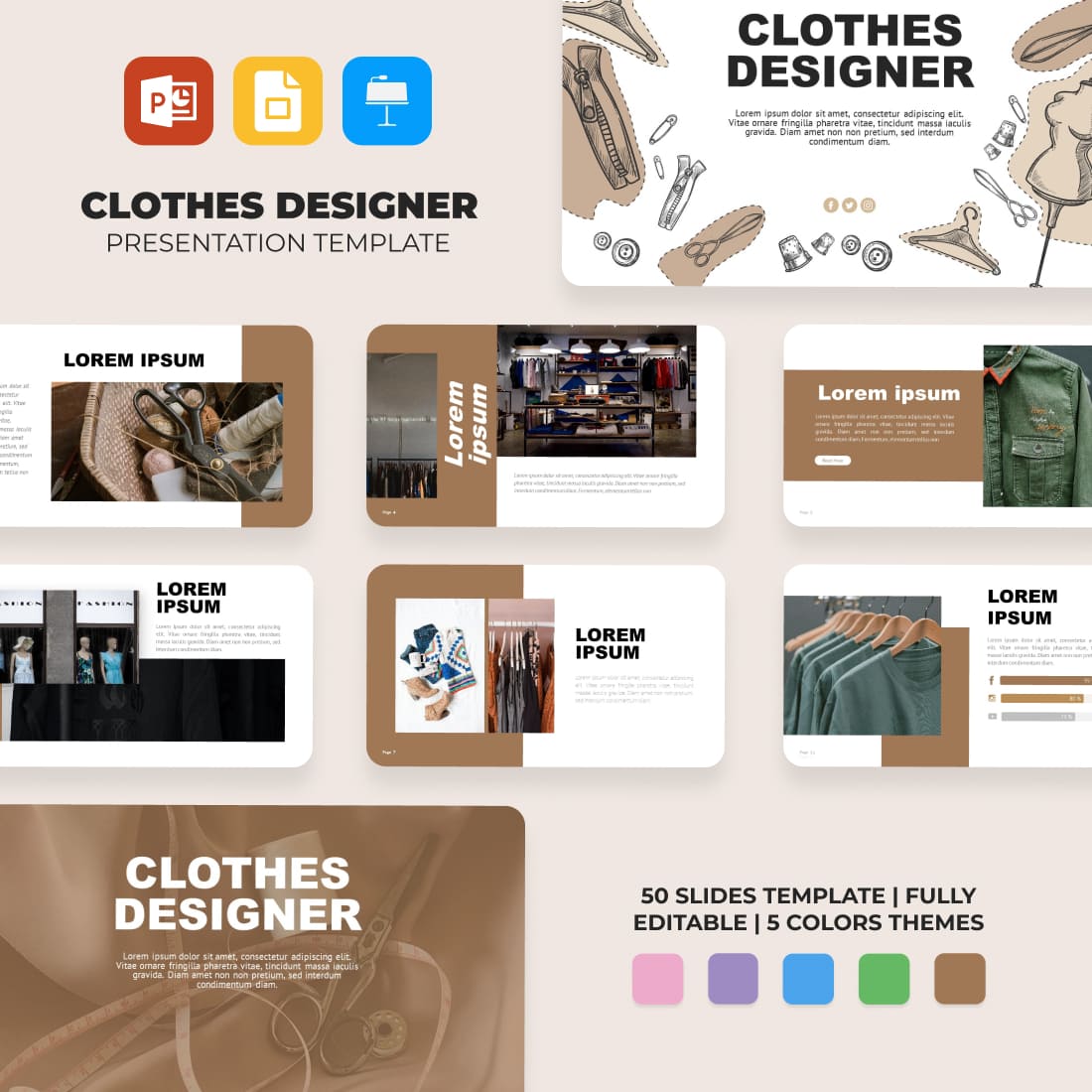Clothes Designer Fashion Presentation template cover.