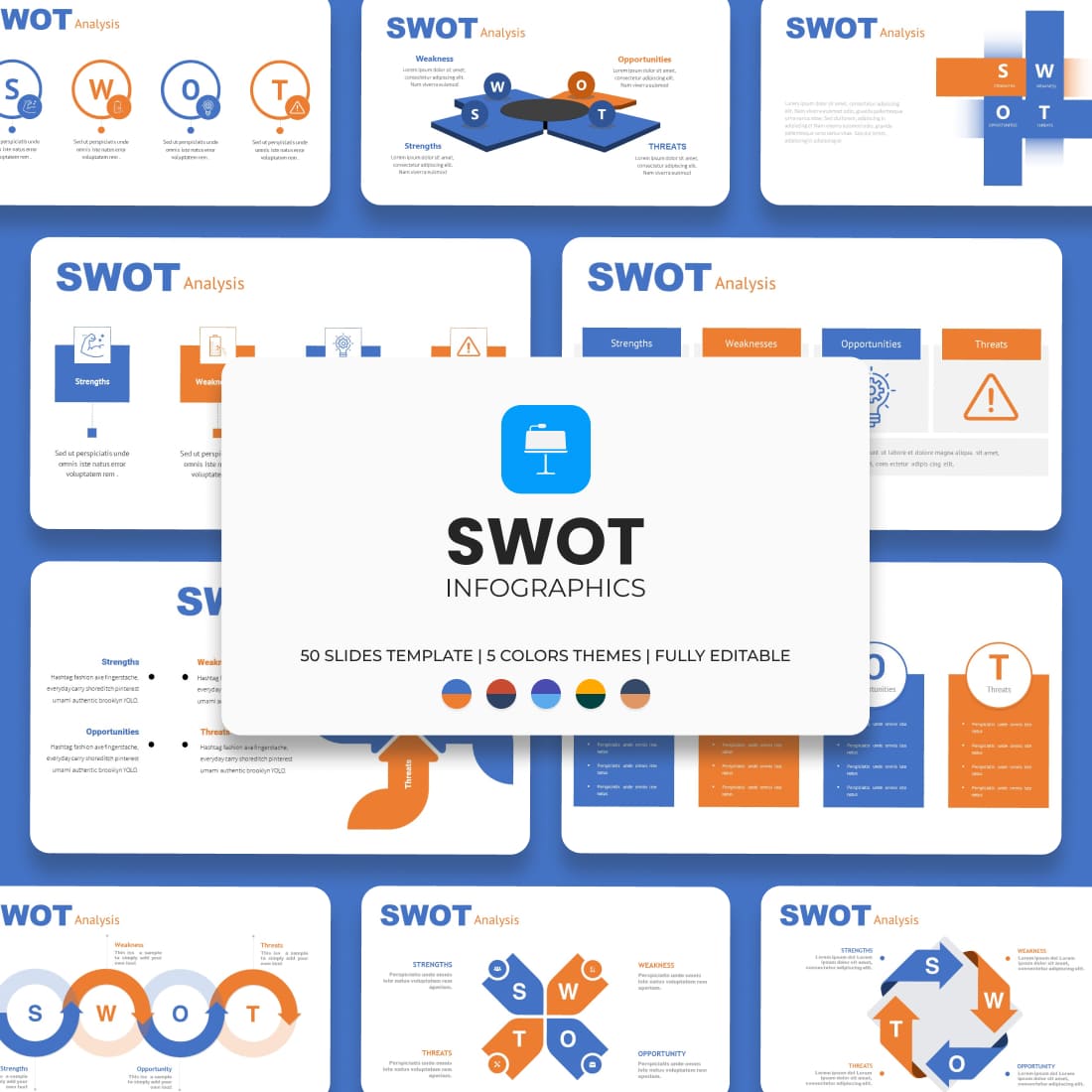 SWOT Analytics Keynote Template: 50 Slides.