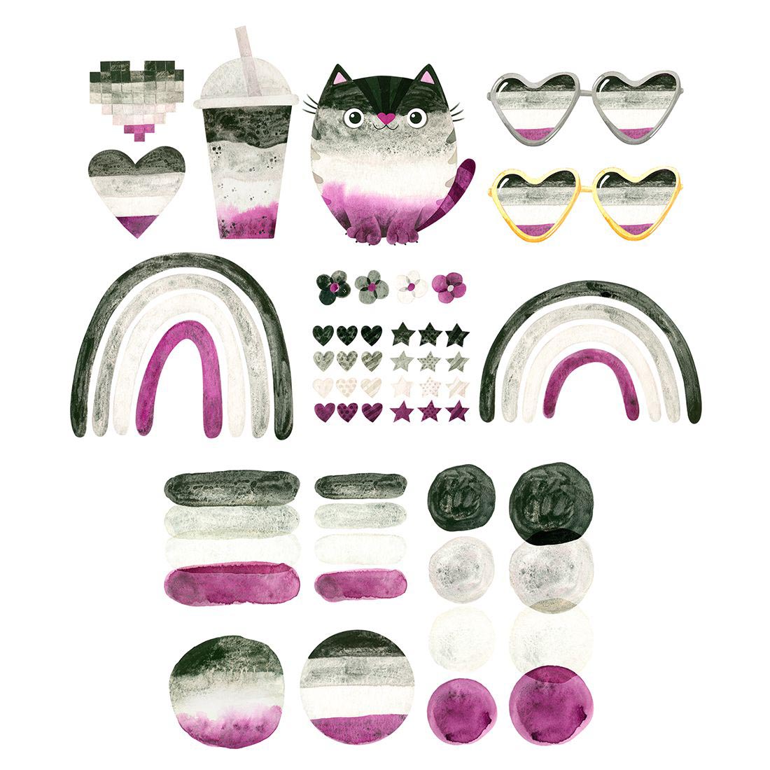 Asexual Watercolor Clipart and Seamless Pattens cover image.
