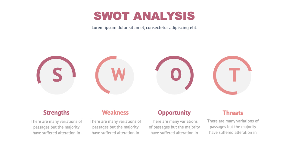 Such a colorful and stylish version of SWOT analysis is presented through infographics.