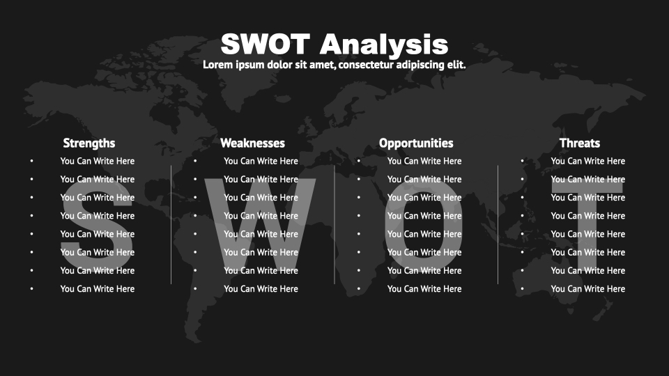 A square in two colors - yellow and black - to describe SWOT analysis.