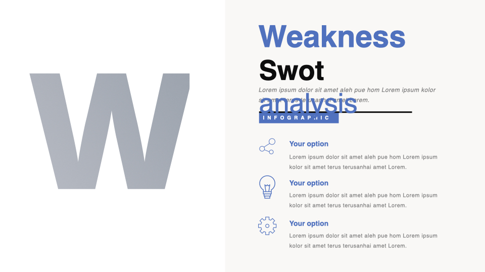 Inverted square for SWOT analysis with creative solutions and ideas.