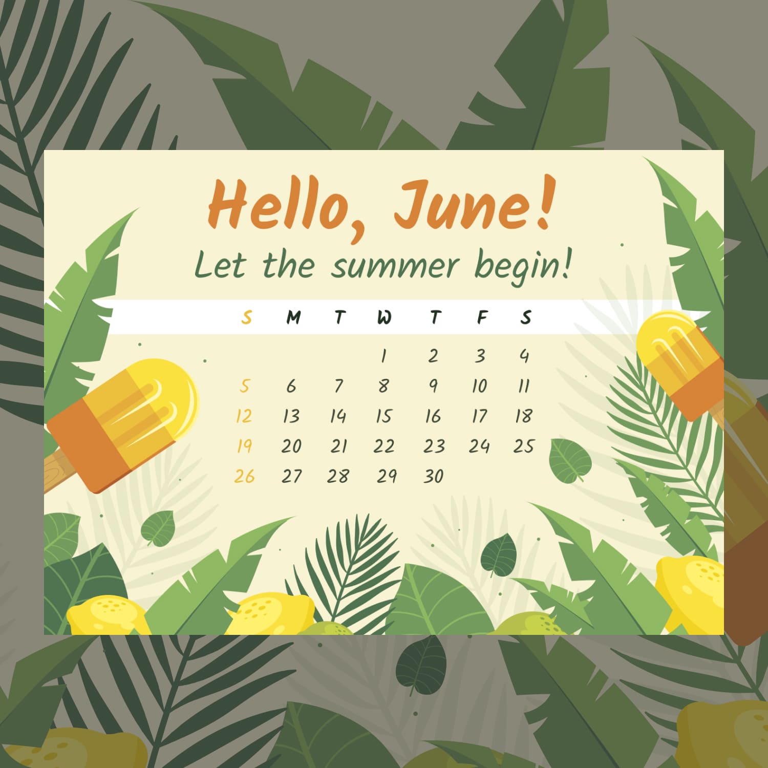 Free Hello June Calendar cover.