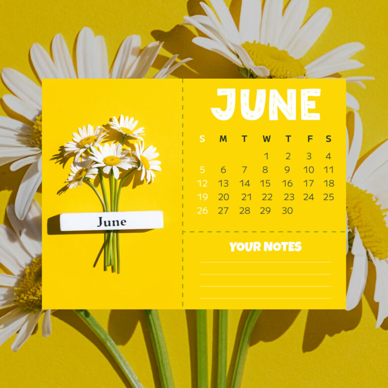 Free Yellow June Editable Calendar – MasterBundles