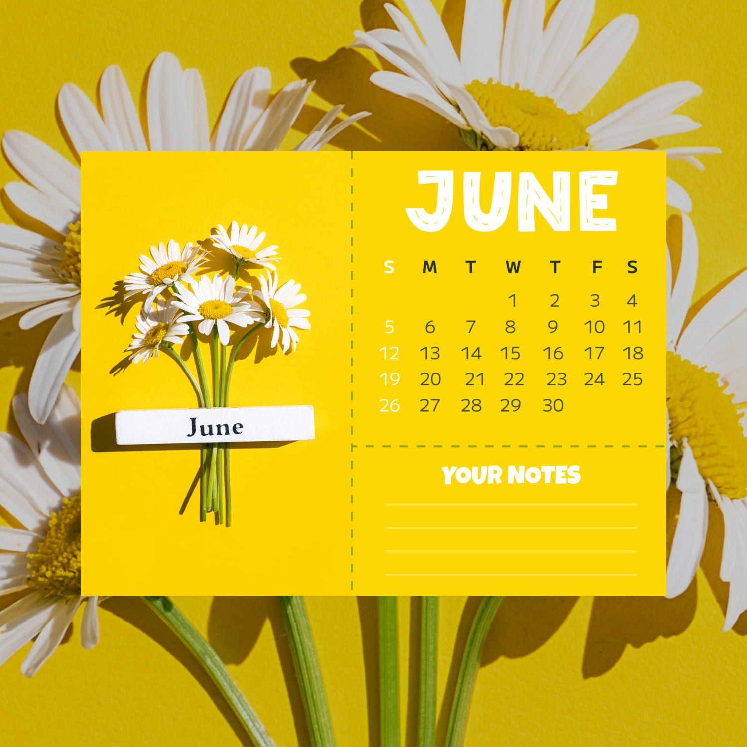 Free Yellow June Editable Calendar cover.