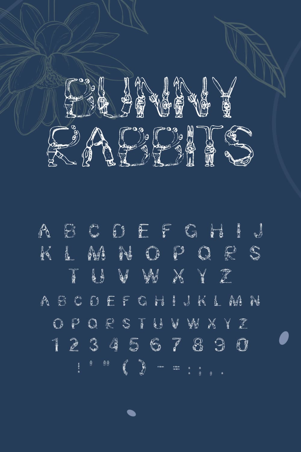 Letters made up of rabbits on a blue background.
