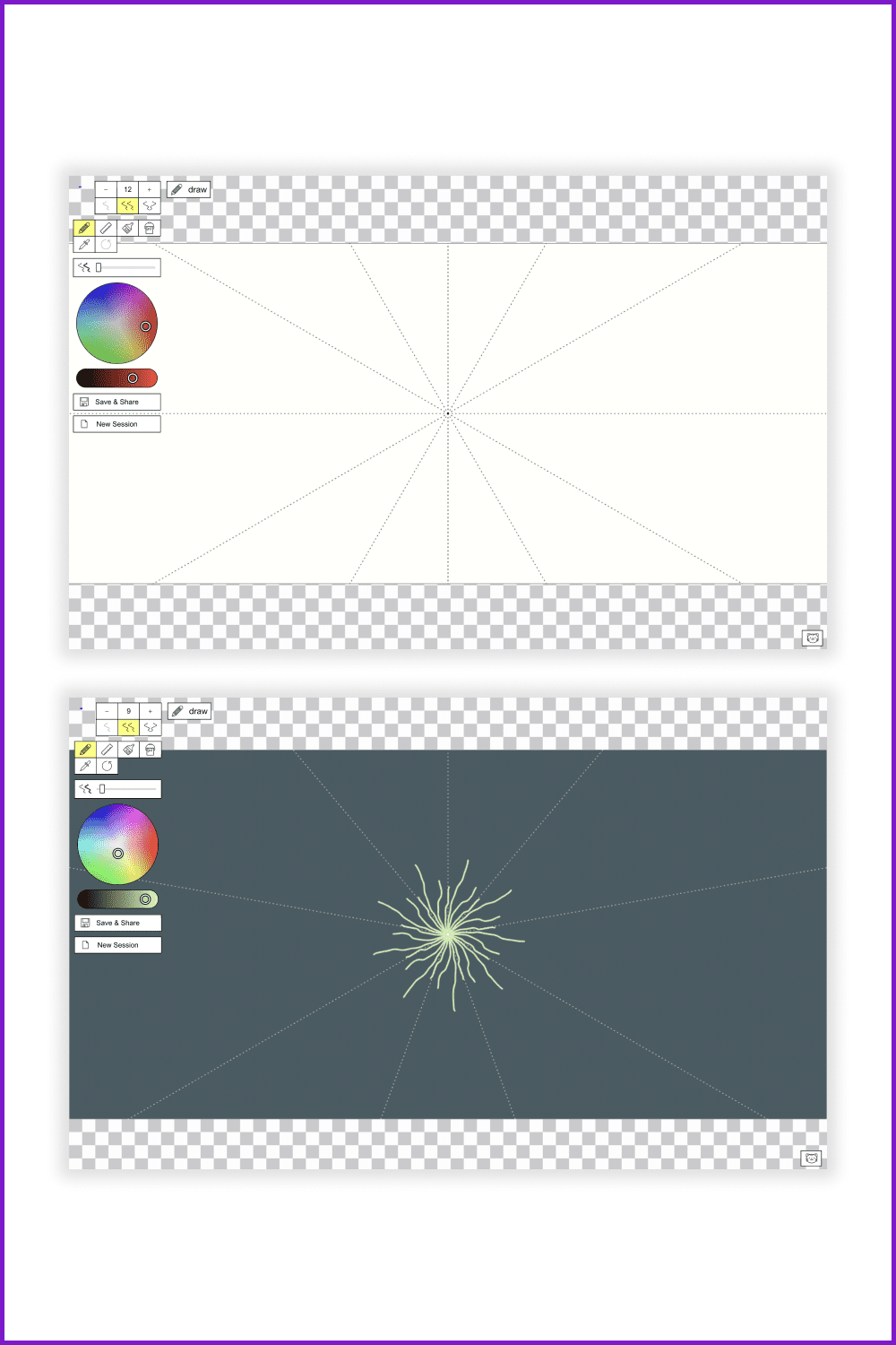 An example of displaying a graphical editor for creating a mandala is presented.