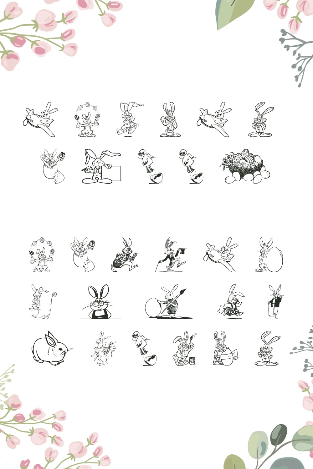 Little drawing rabbits on a white background.