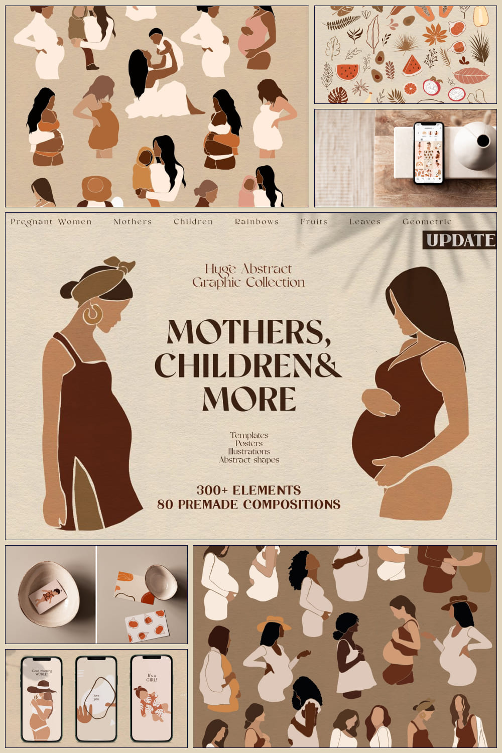 Collage with drown siluets of pregnant women.