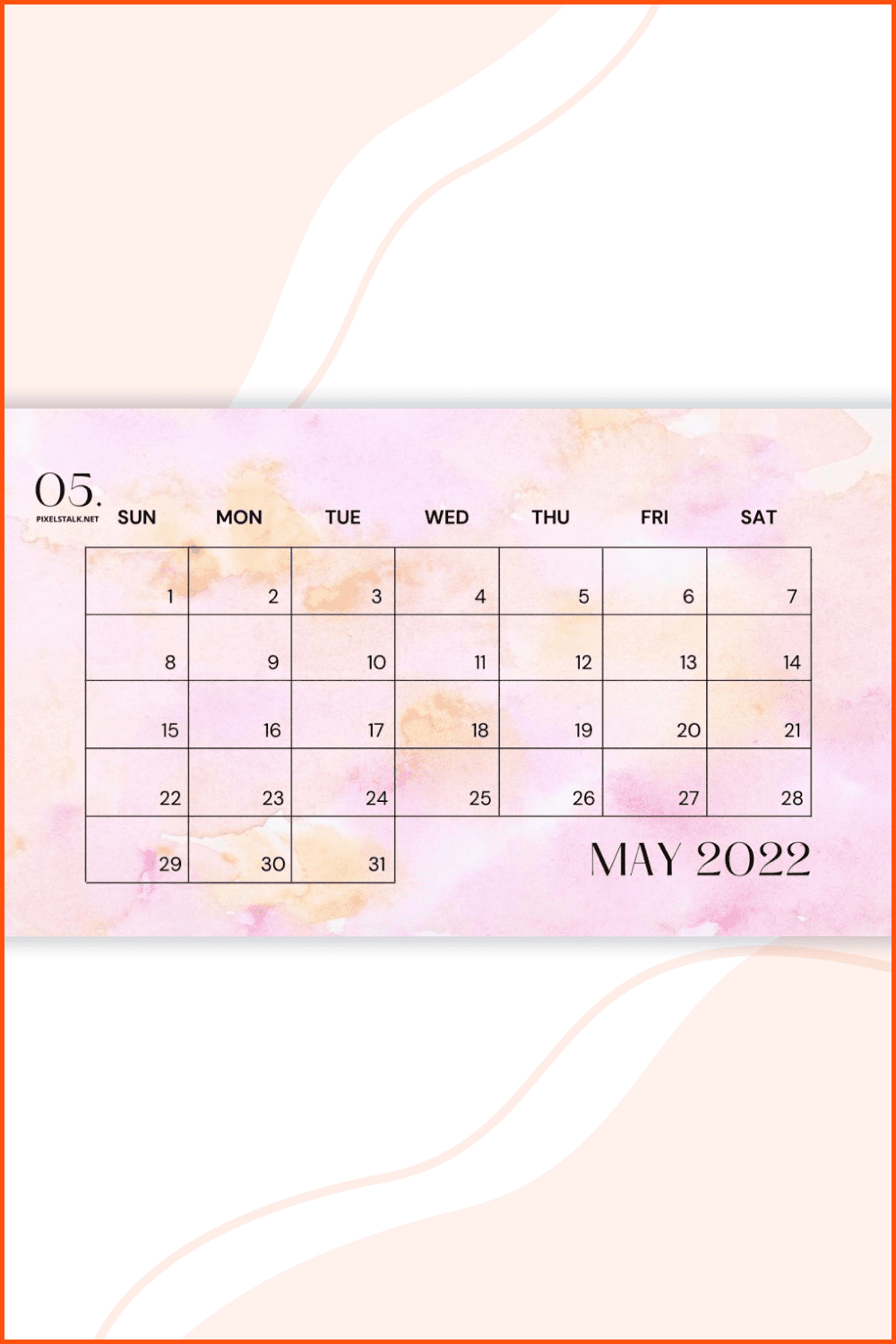 Beige May 2022 Pastel Calendar.