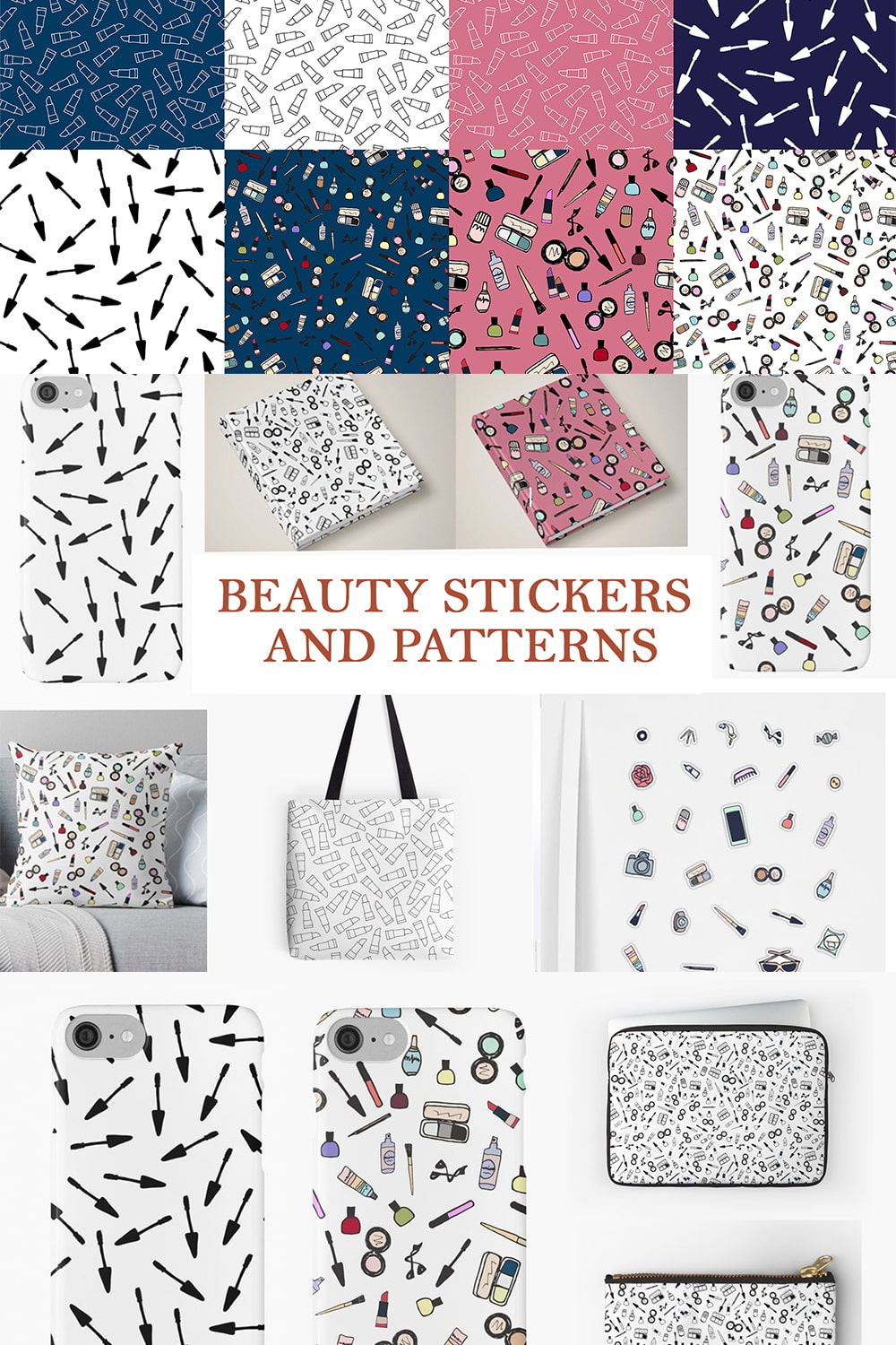 Beauty Makeup Stickers and Patterns pinterest preview.
