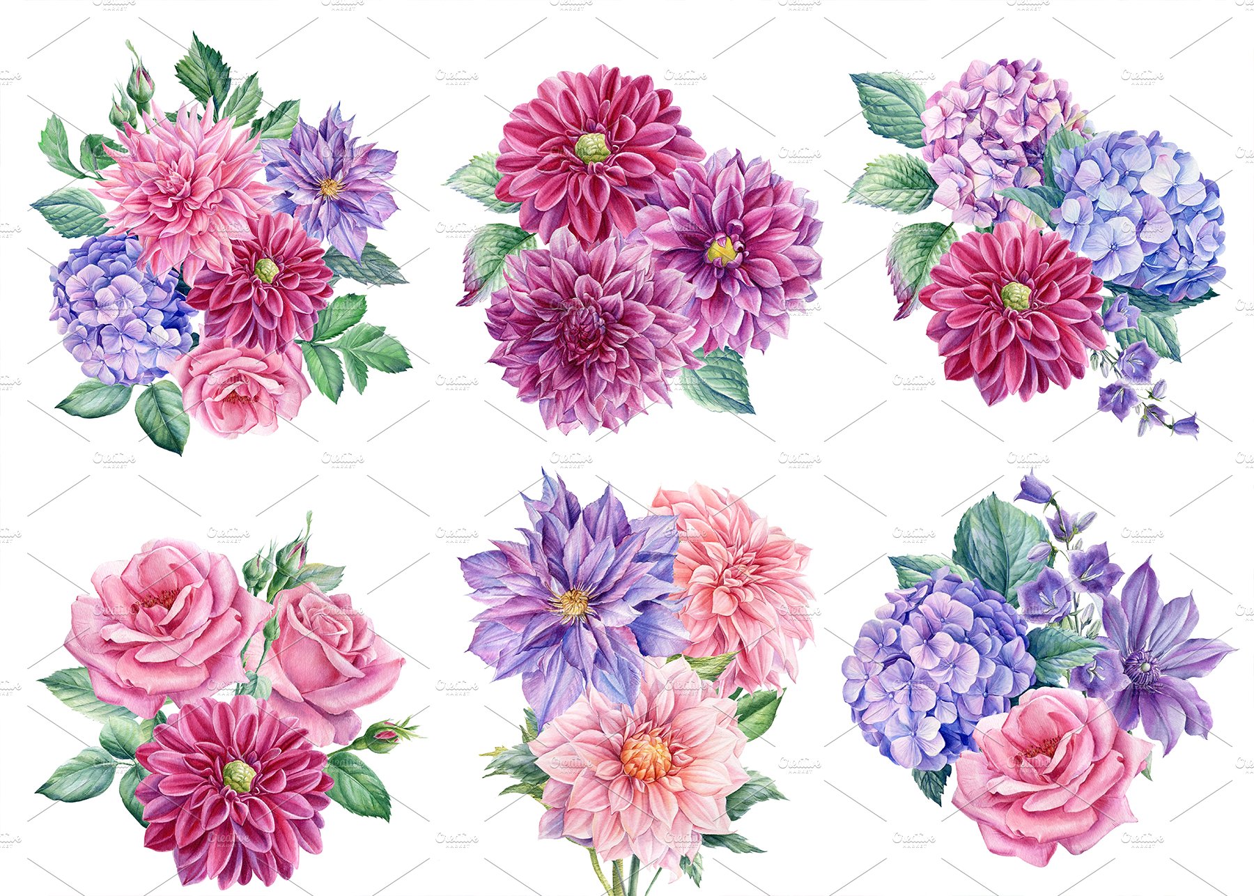 All flowers and leaves have a transparent background, making them easy to just pop in where you need them.