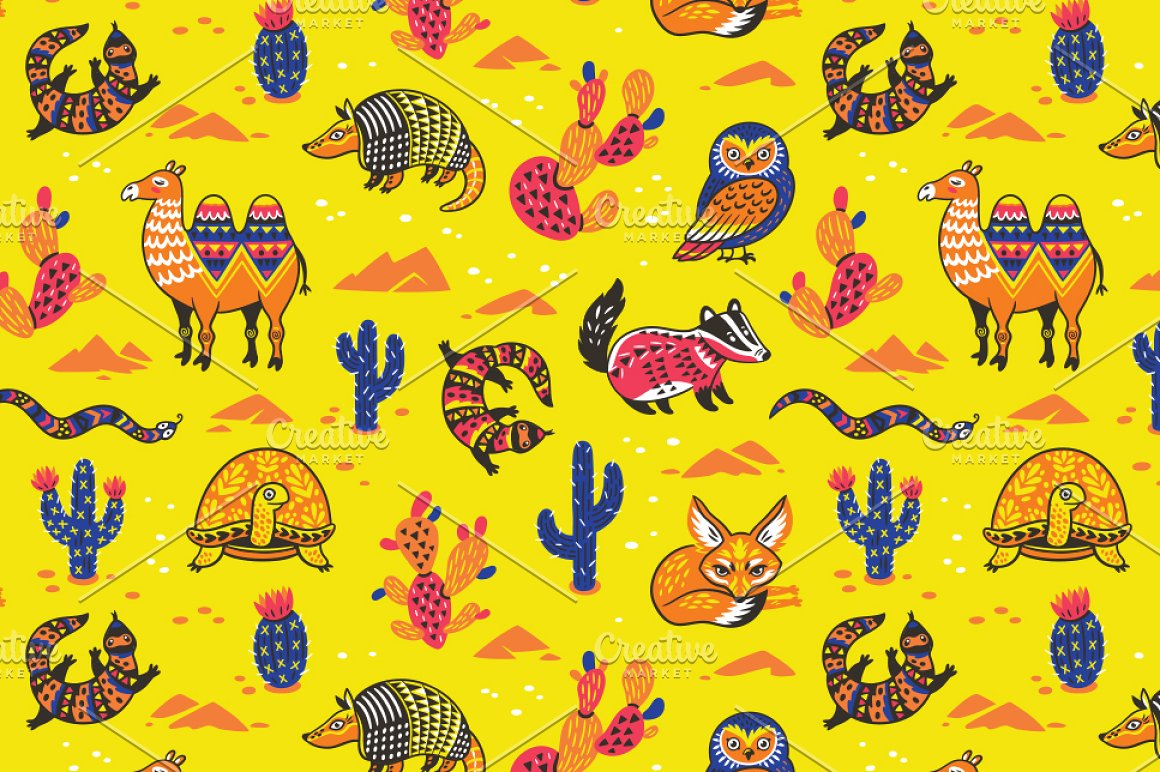 Yellow illustration with animals.