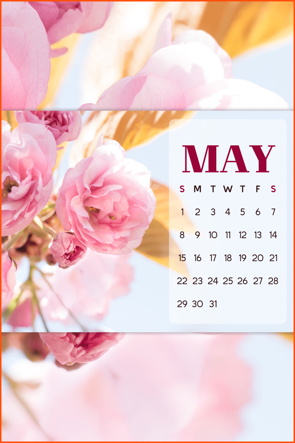 Bright Flowers Free May Calendar.