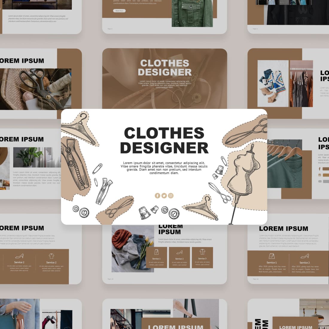Clothes Designer Fashion Powerpoint Template cover.
