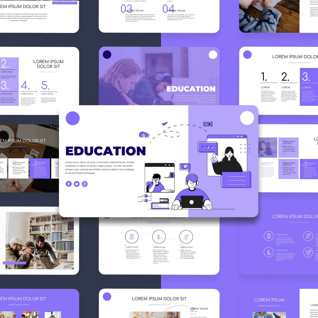 Education Presentation: 50 Slides PPTX, KEY, Google Slides cover.