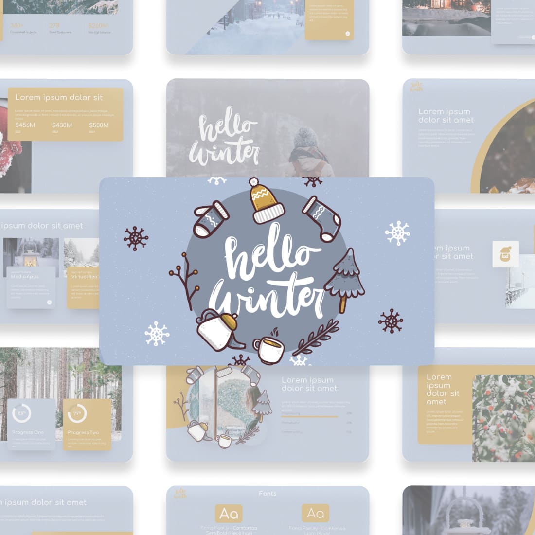 Hello Winter Powerpoint Template cover.
