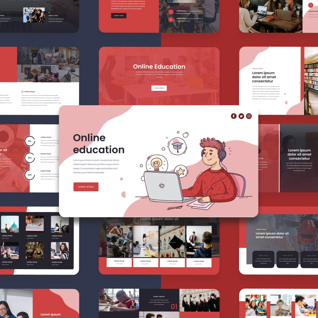 Online Education Powerpoint Template: 50 Slides cover.