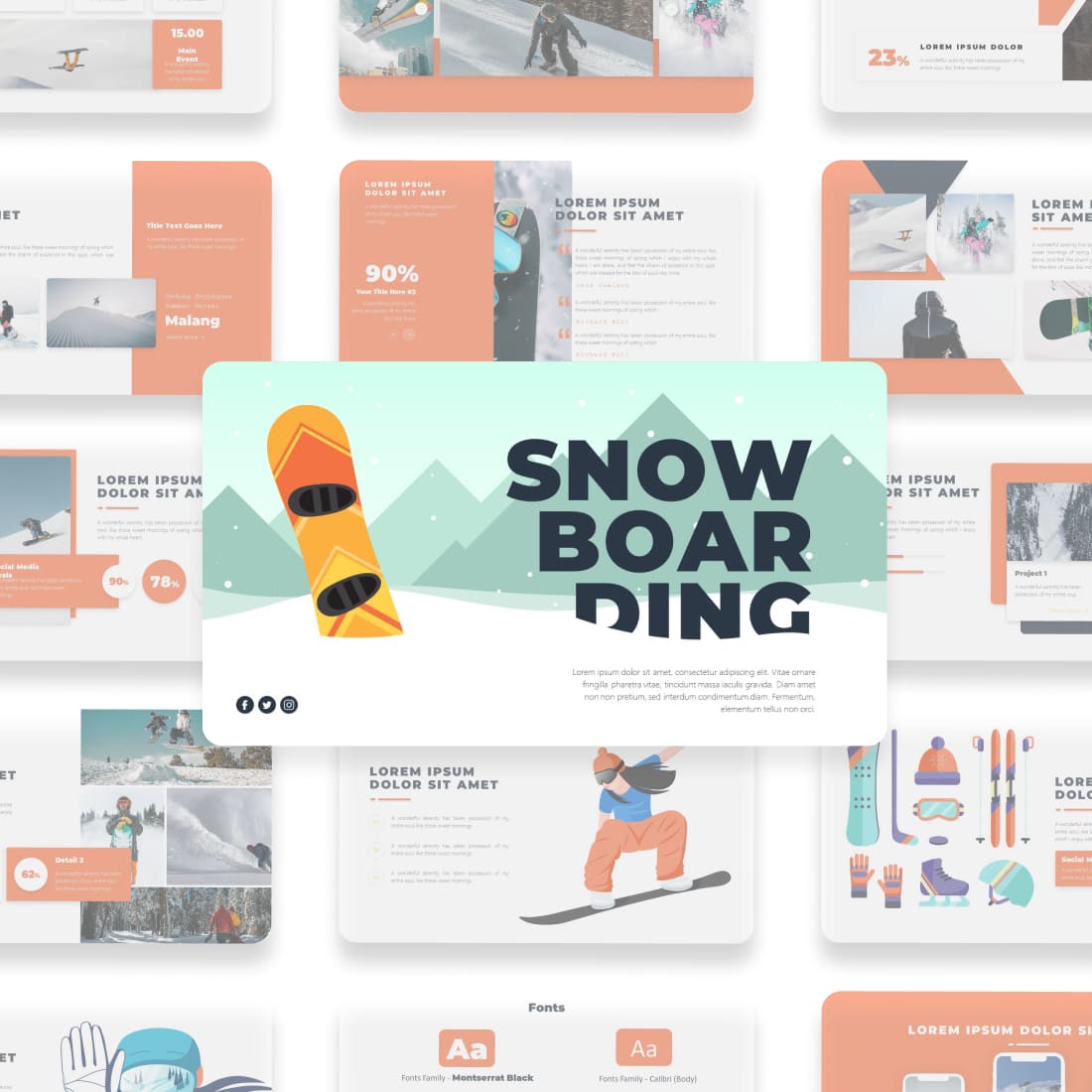 Snowboarding Powerpoint Template cover.