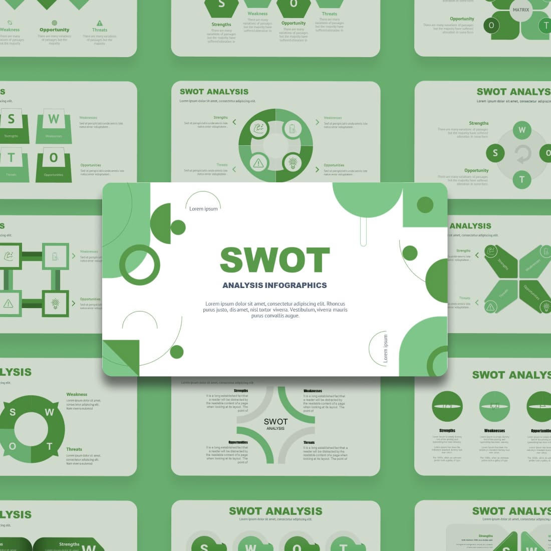 Green SWOT Keynote Template: 50 Slides cover.