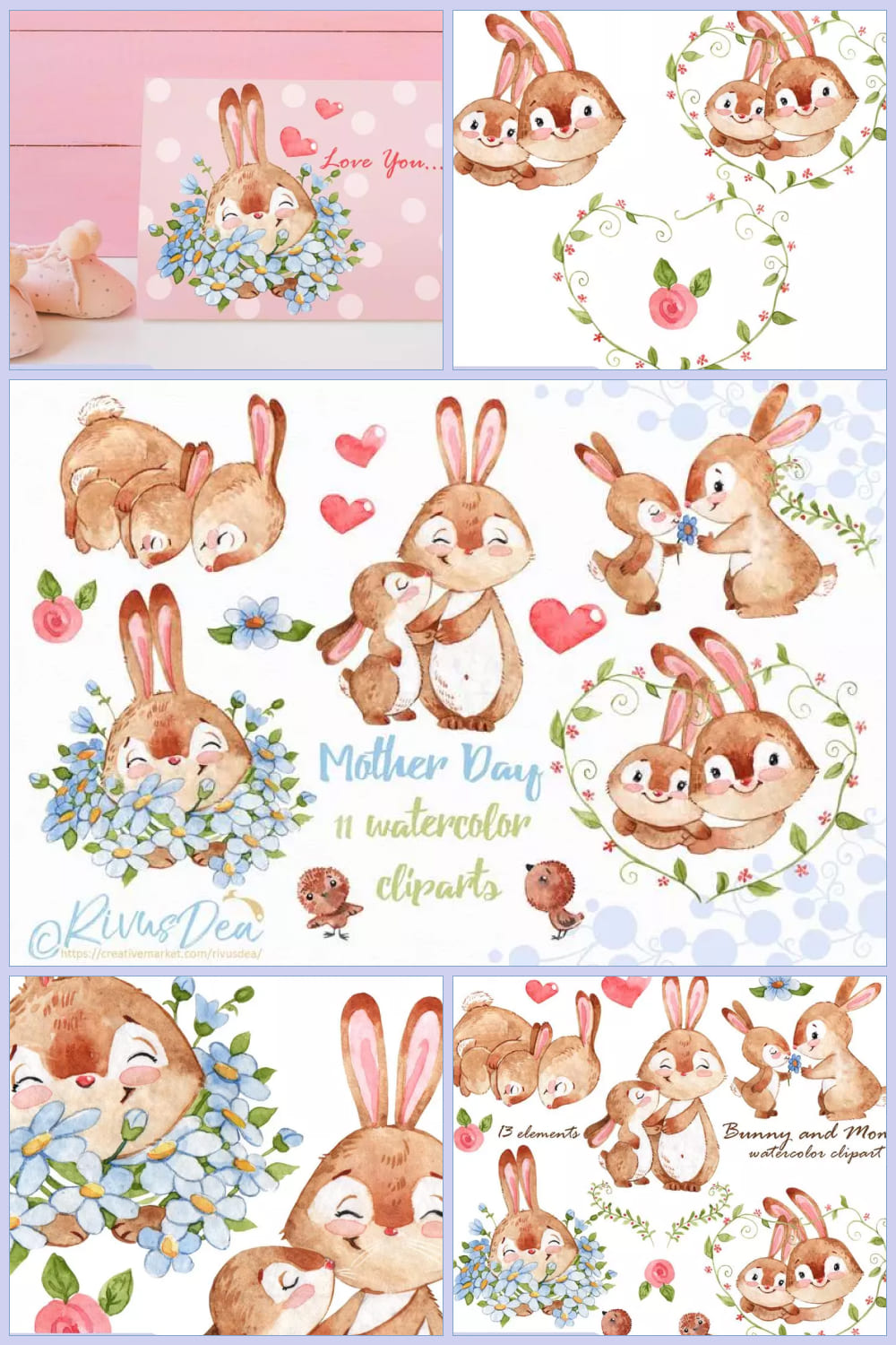 Hare with a little bunny. On the template, they hug and kiss, show their love.