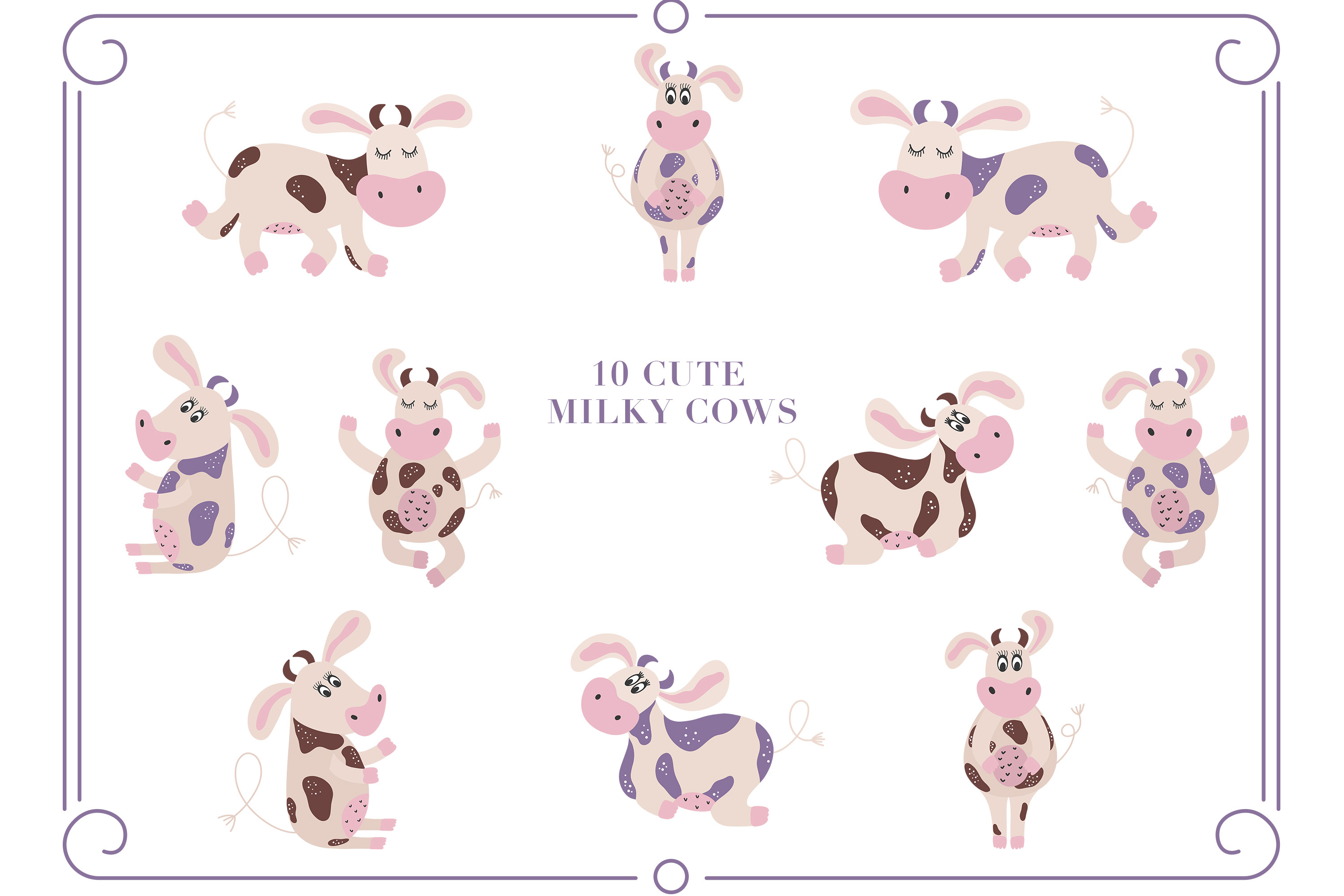 Milky Cows Cute Illustrations elements.