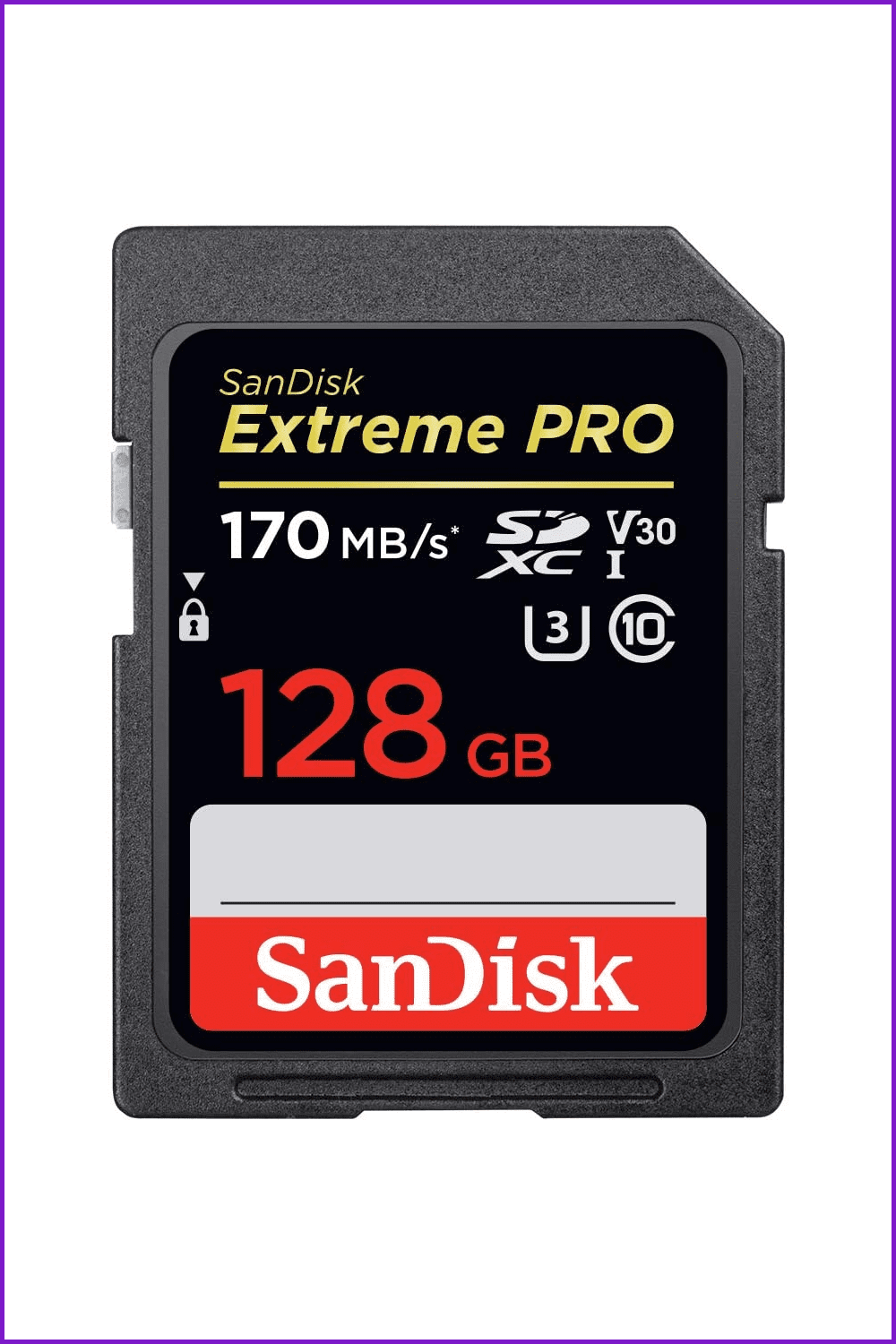 SanDisk 128GB Extreme PRO SDXC UHS-I Card.
