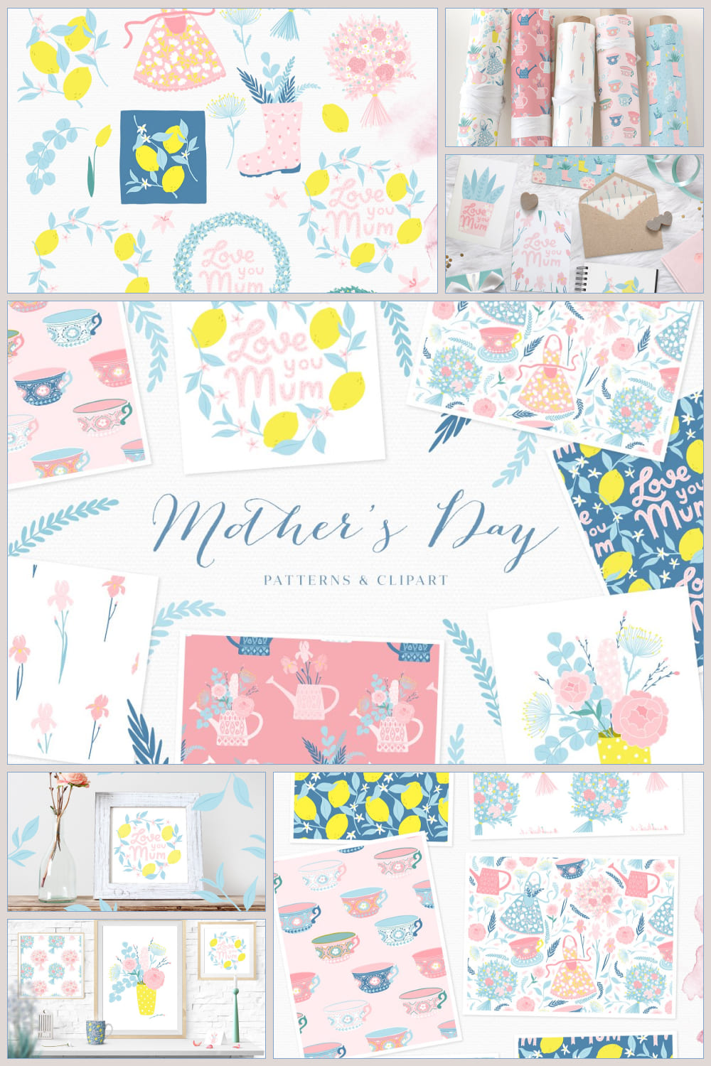 Cute spring patterns with Motrher's day quotes.