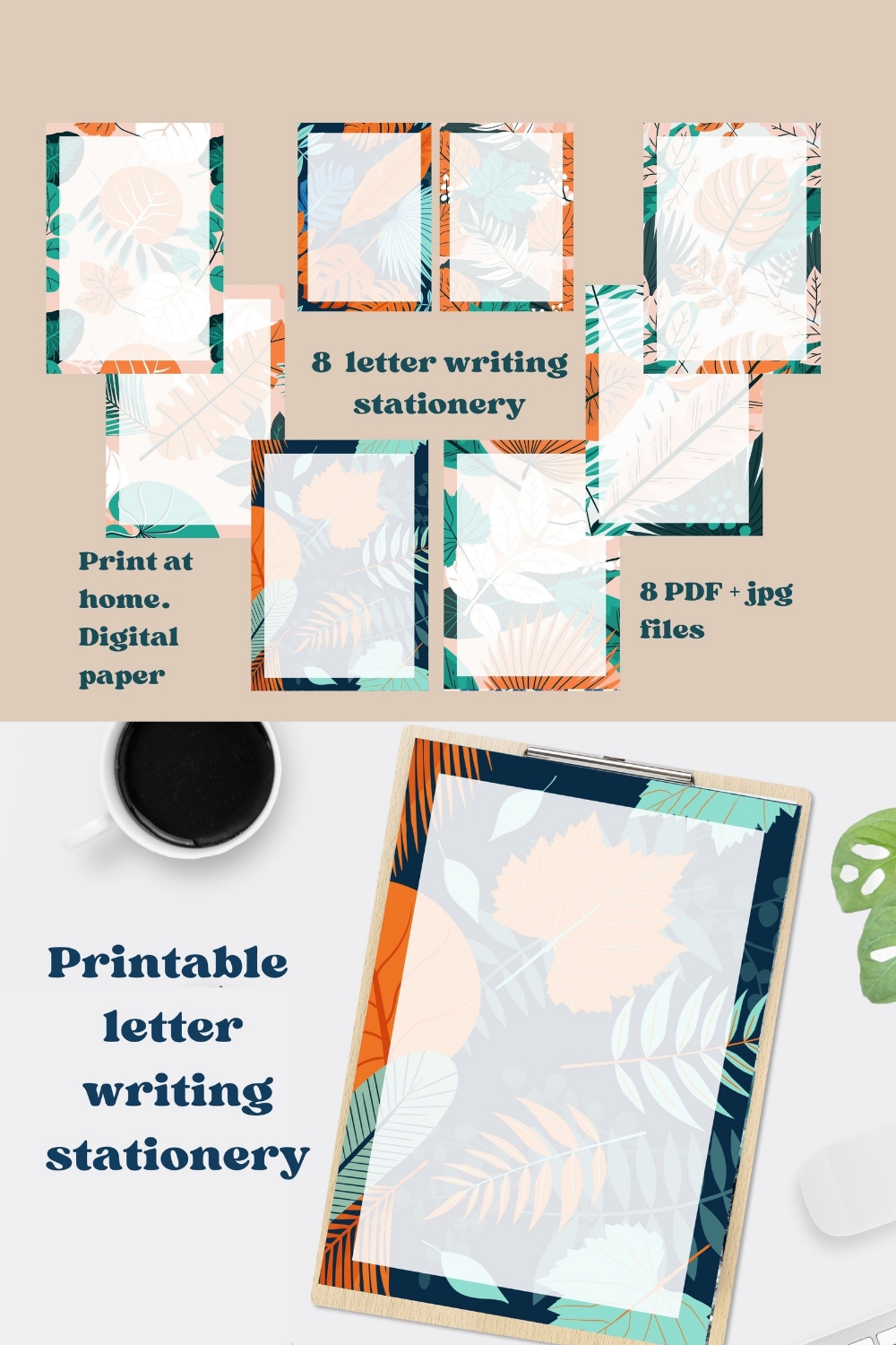 Tropical plant Letter Writing Stationery pinterest image.
