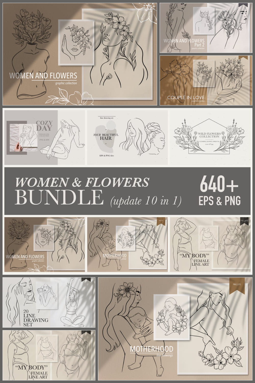 Minimalistic and extremely elegant sketches with women and flowers.