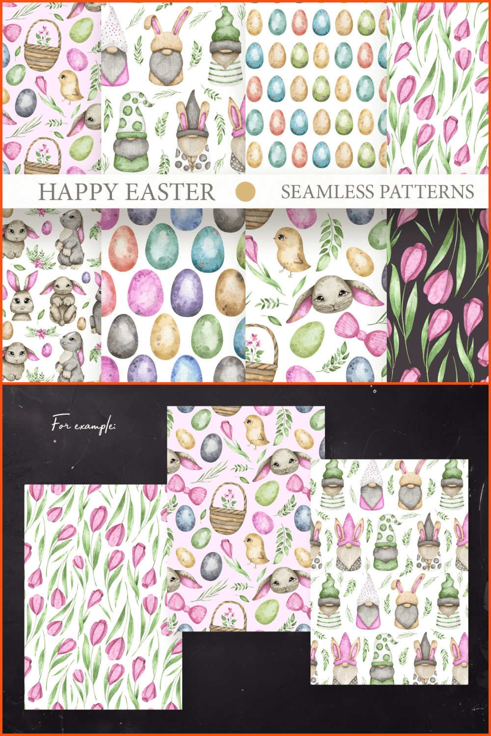 Watercolor Easter seamless patterns.