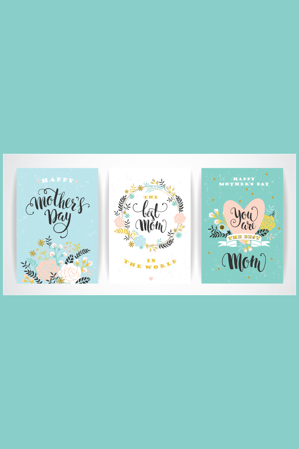 A set of bright postcards with a modern font and the phrase about beloved mother.