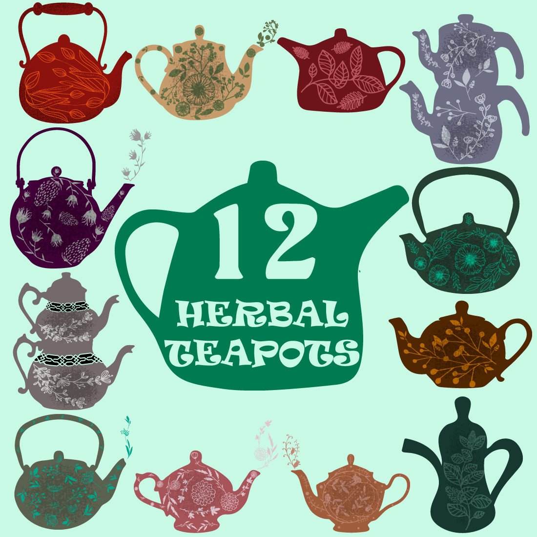 Hand Drawn Vector Teapots with Herbal Tea cover image.