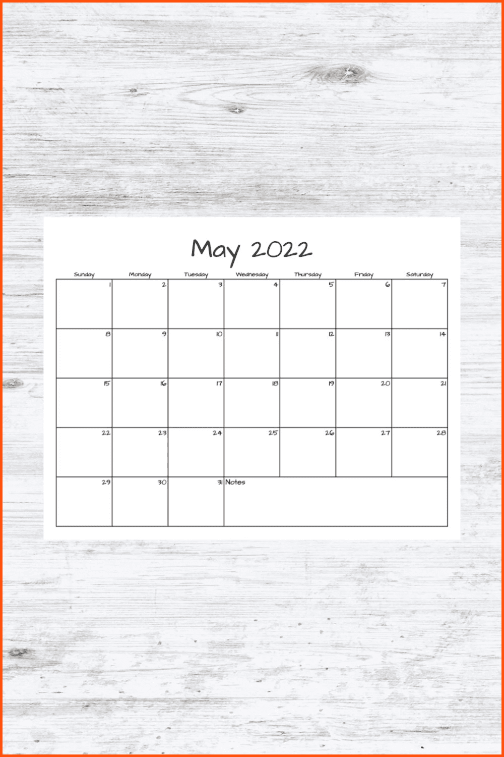 Blank May 2022 calendar.
