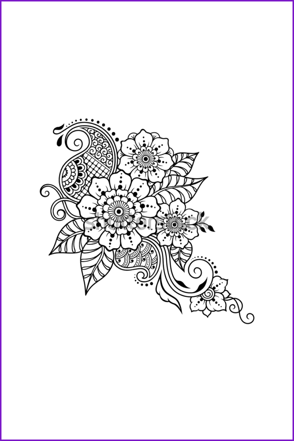 Mandala is created for mehendi application. It is oblong and complemented by flowers.