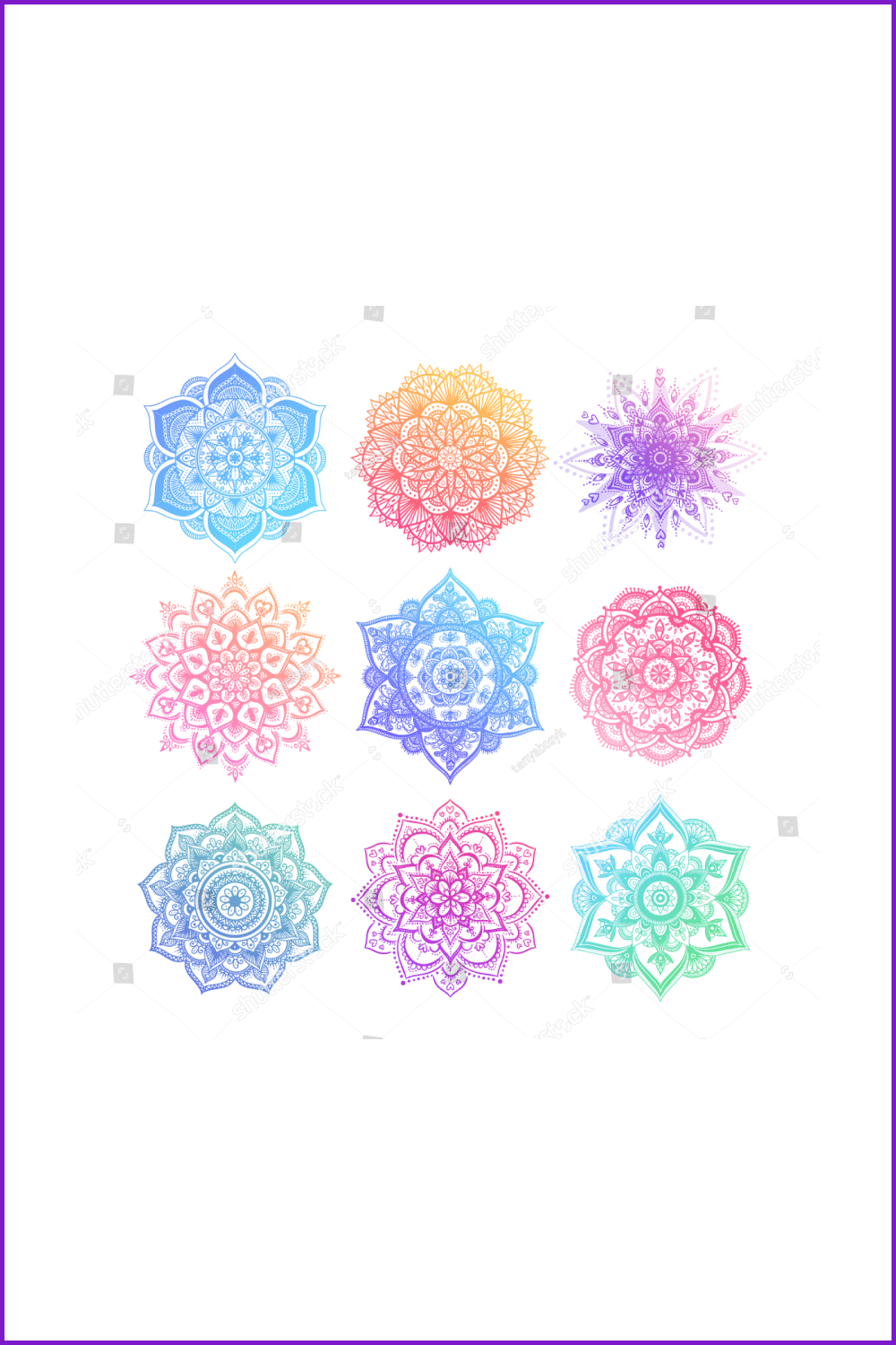 Colored mandala of different shapes.